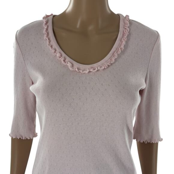 Rebecca Taylor La Vie Pink Pointelle Ruffle Cotton Top - Picture 2 of 8